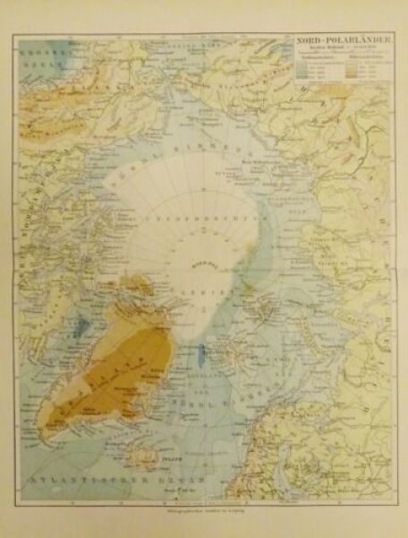 1899 - alter Druck - Landkarte Nord-Polarländer, Karte der Südpolarforschungen (Maßstab: 1: 25 000 000)